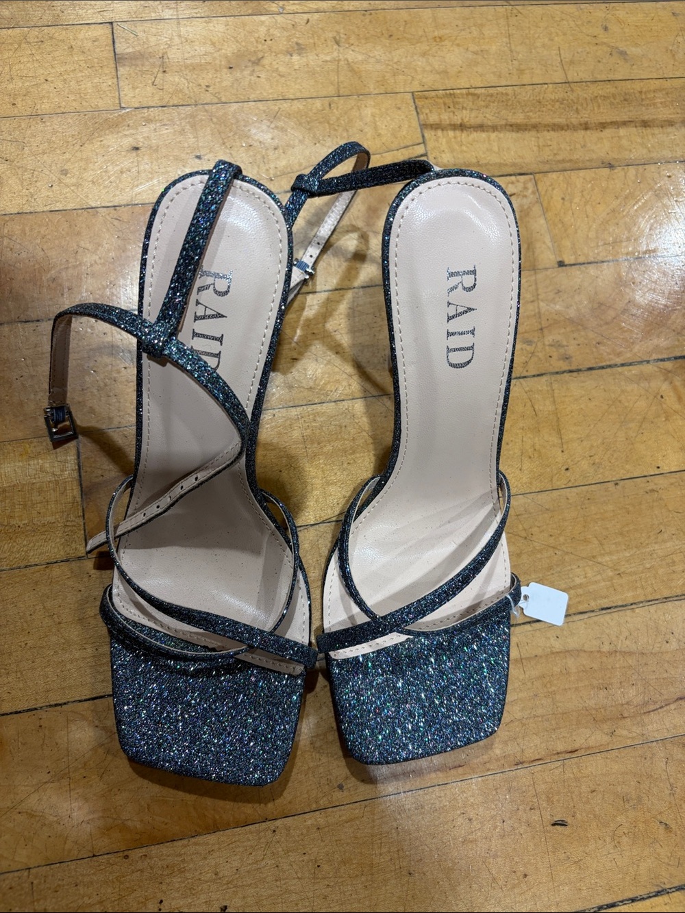 Women's Black Glitter Strappy Heeled Sandals